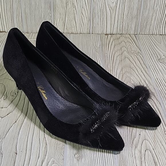 Raphael Sarti Black Velvet Shelly Heels Womens Size 39 US 8.5-9 NEW - Picture 9 of 13
